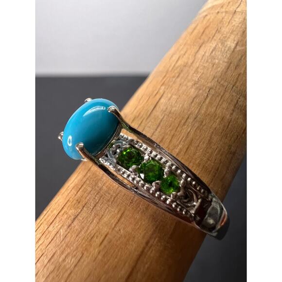 Turquoise and chrome diopside sterling silver ring size 9 - Picture 4 of 8